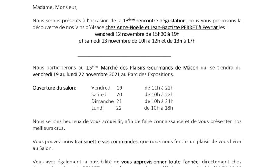 Les prochains salon de nous avons la semaine prochaine dans l'Ain et la semaine suivante Chalon sur Saône et Macon.